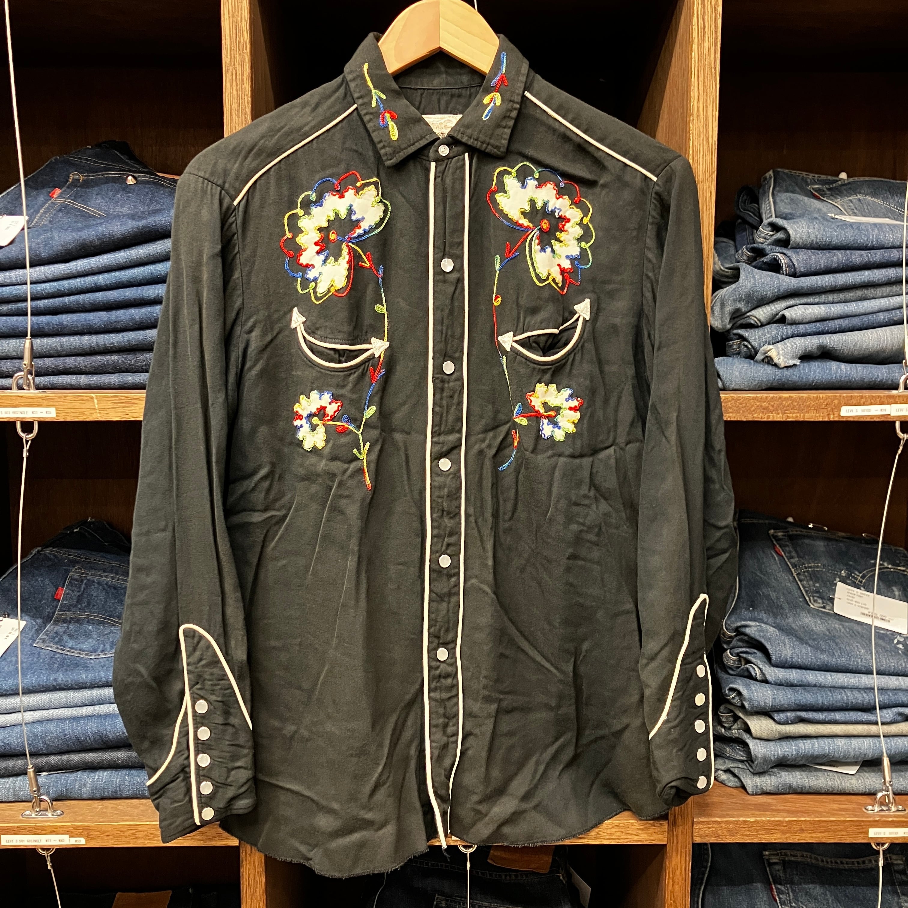 1960'S H BAR C BLACK EMBROIDERY WESTERN SHIRT | safarionline