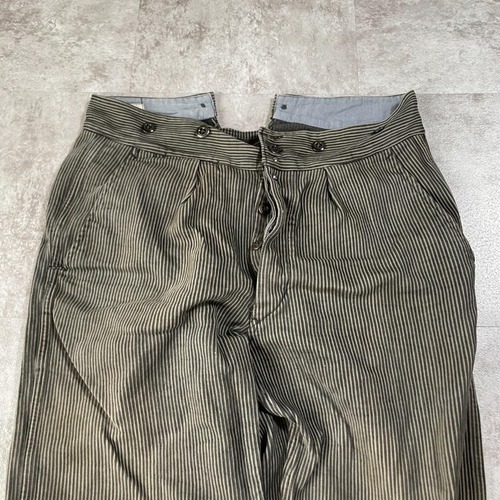 40s 針式シンチ メタルボタン コットンピケ ストライプ パンツ W33 詳細写真4