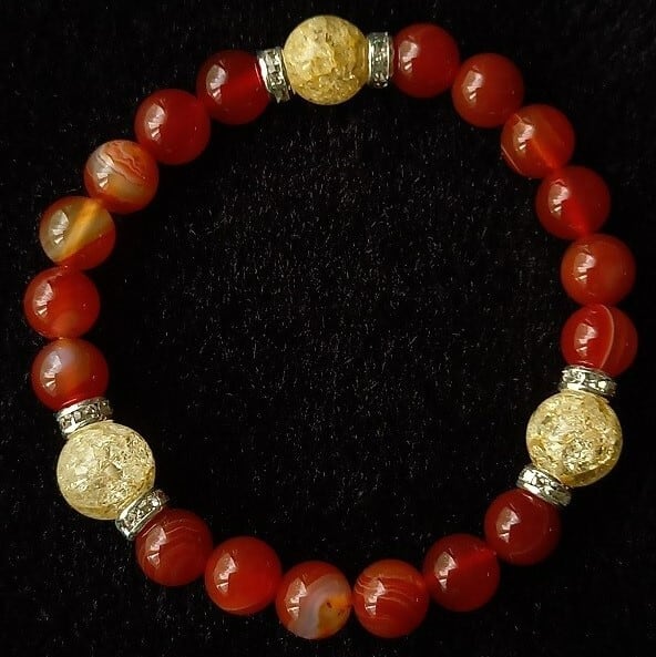 サードオニキスとクラック水晶ブレスレット