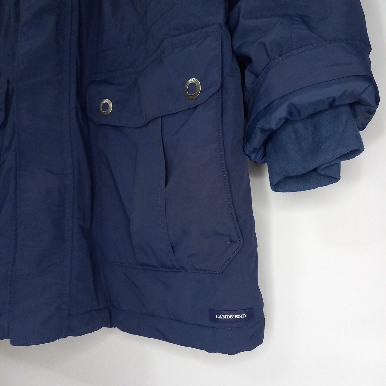 ランズエンド　中綿ジャケット　コート　ダウン　裏起毛　フリース　ネイビー　XL