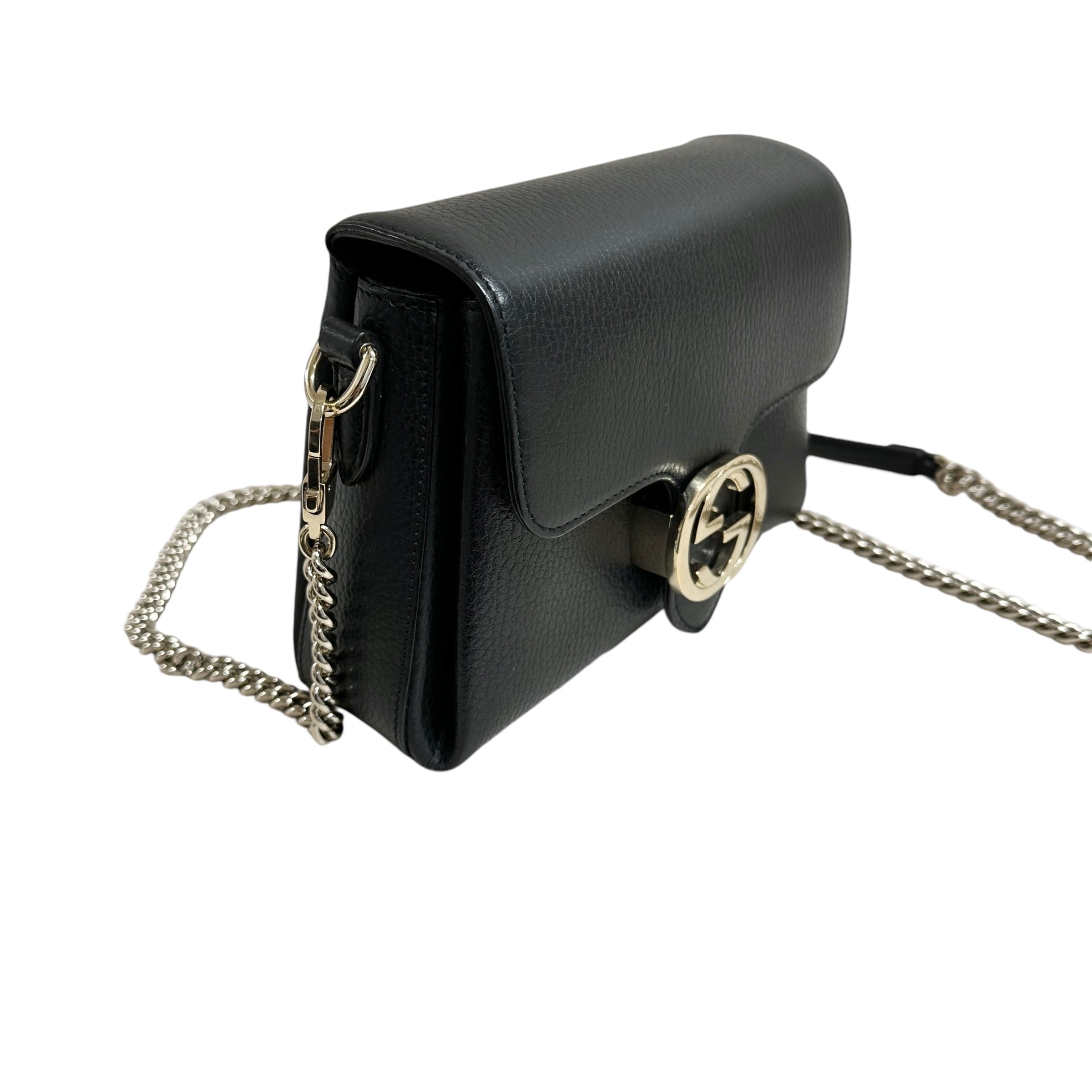 GUCCI グッチ インターロッキング チェーンショルダーバッグ ブラック
