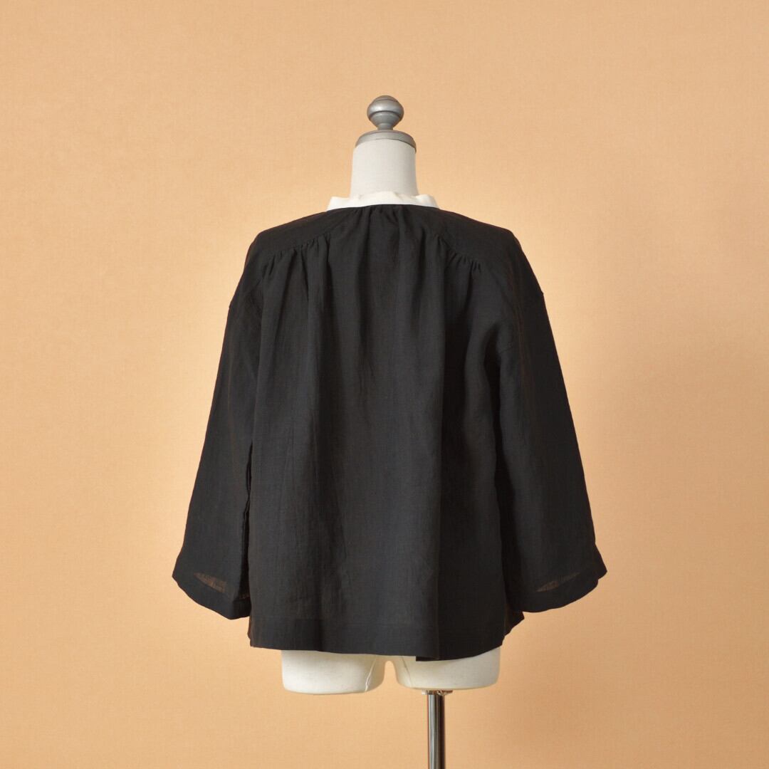 MAGALI マガリ ベルギーリネン・アンティーク・ブラウス・ブラック