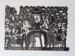 J.BORGES ジョタ・ボルジェス 木版画 L【O CONTADOR DE MENTIRAS】