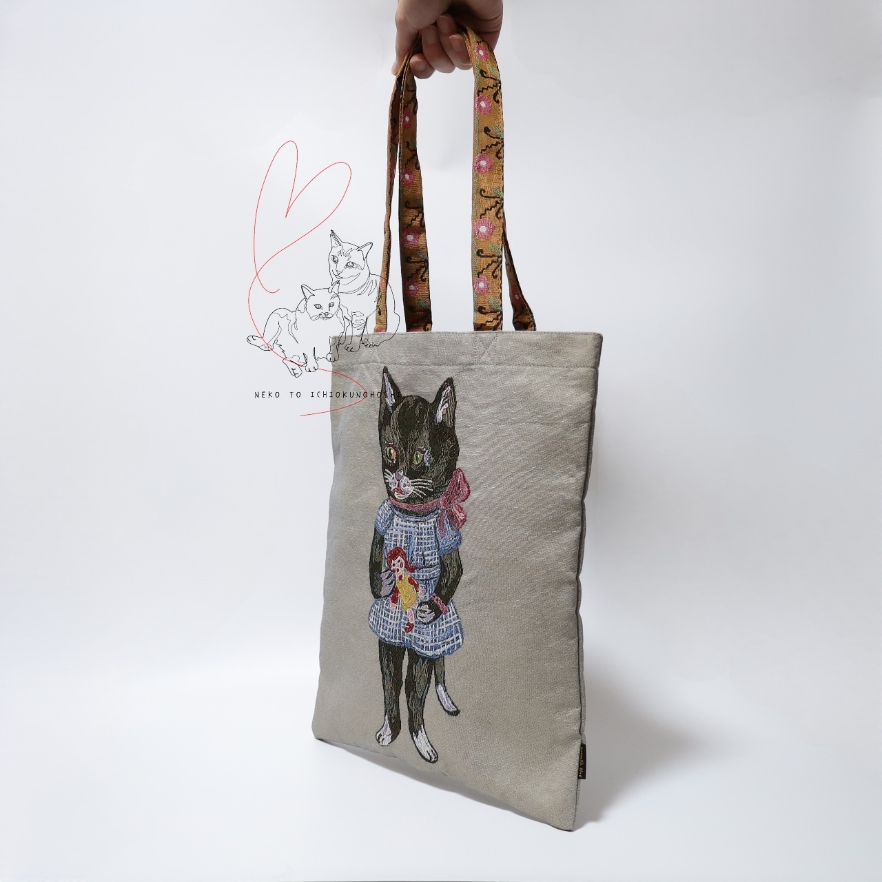 Nathalie Lete Rectangle tote bag Black cat　ナタリーレテA4サイズバッグ　Black cat