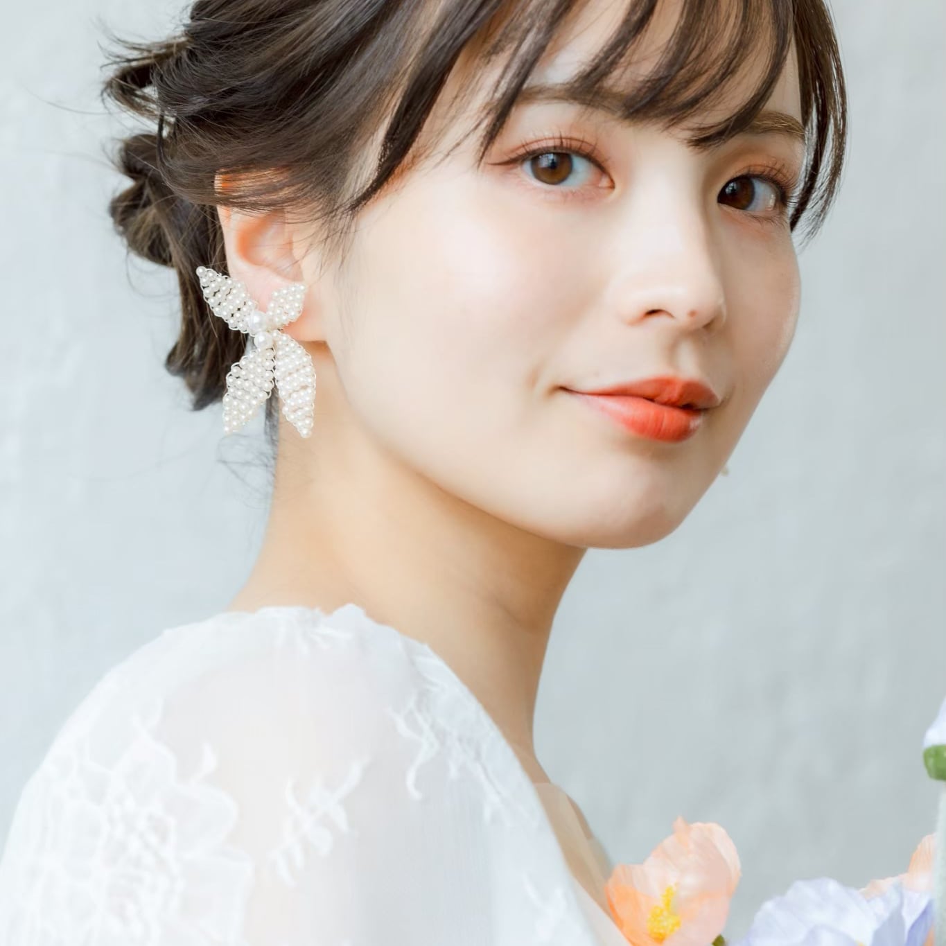 y9-ea13【イヤリング】パール フラワー ブライダル シルバー | Ksmily