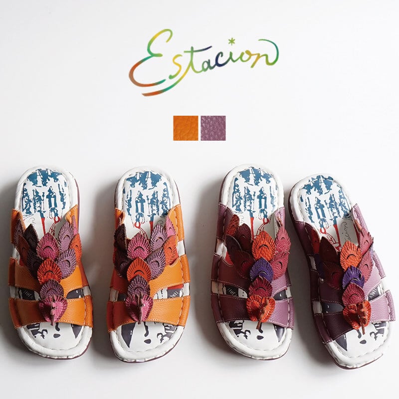 Estacion エスタシオン フラワーモチーフ厚底本革バックストラップ