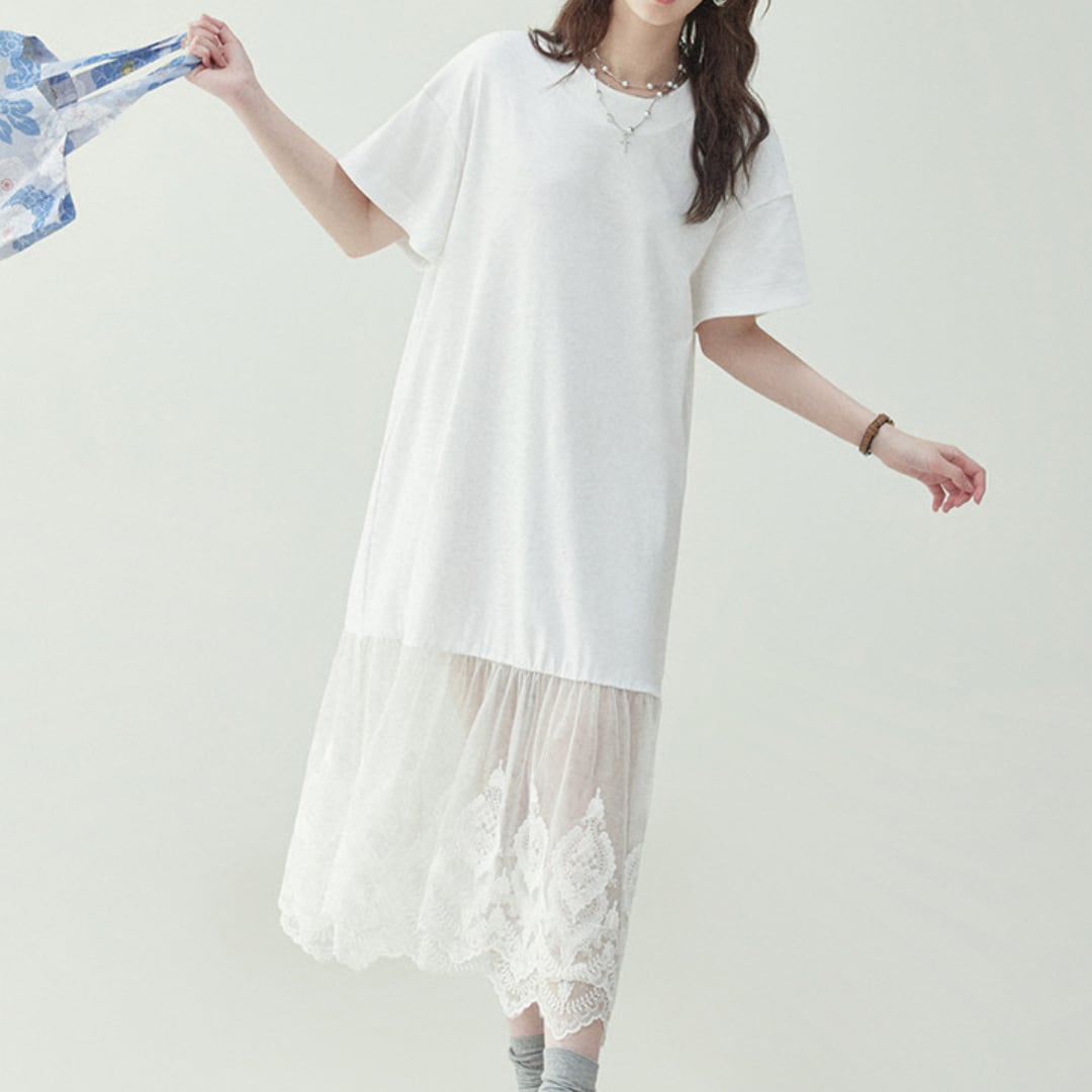 lace split white women's dress