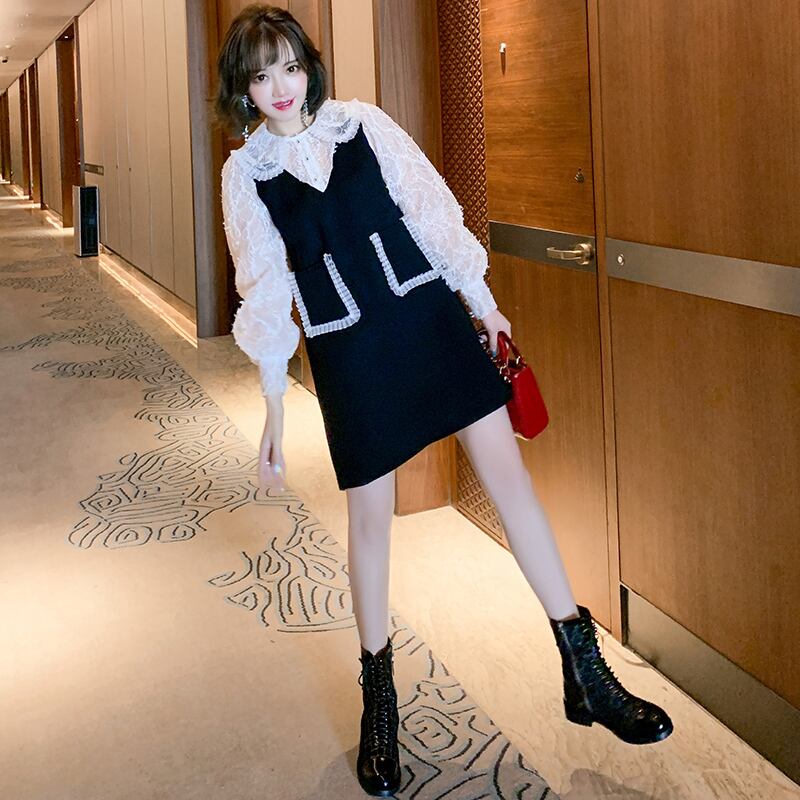 カラーレーススカート Aラインドレス ウィンター 大人ガーリー スウィート キュート カジュアル 冬物 MIUCO27713359113