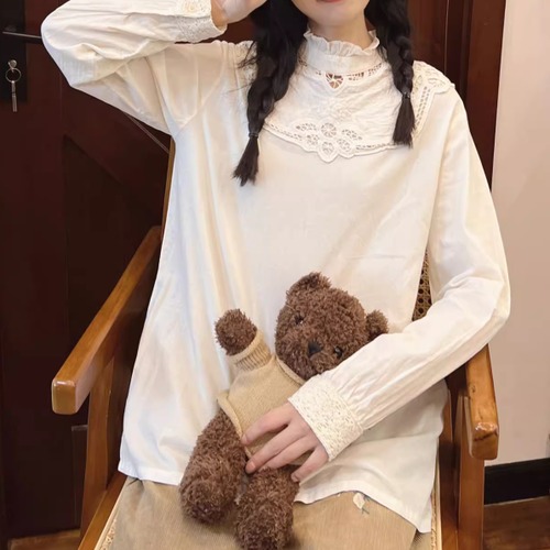 フロントクロシェレースコットントップス ・8548