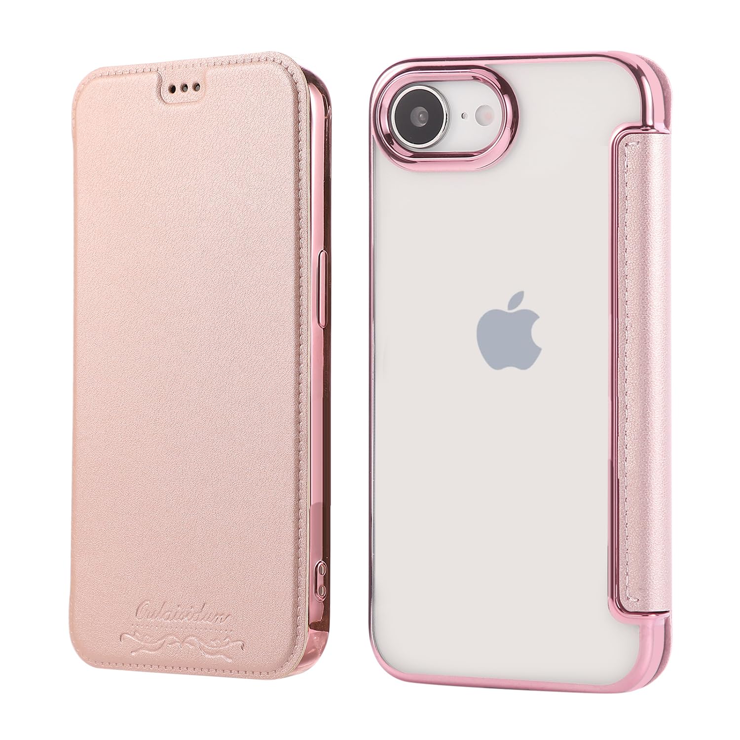 MuZiF iPhone 17e 用 ケース 手帳型 クリア 高級なPUレザー 耐衝撃性と耐摩耗性 カード収納 人気財布型 軽量 アイフォン17e 用 手帳カバー (iPhone 17e用,ローズゴールド)