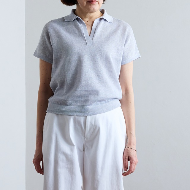 SLOANE スローン　10G天竺 リネン×ポリエステル スキッパー　ライトグレイ　SL10S-1114