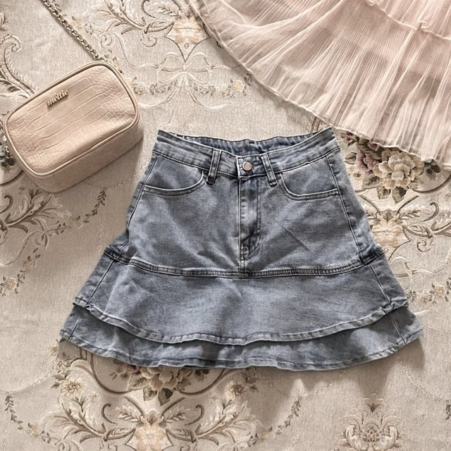 double frill denim skirt