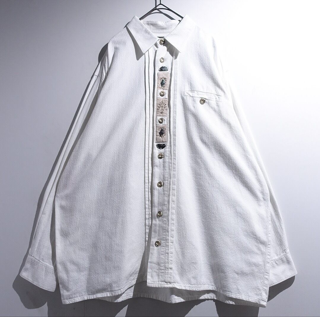 EURO White Metal & Embroidery Design Tyrolean Shirt