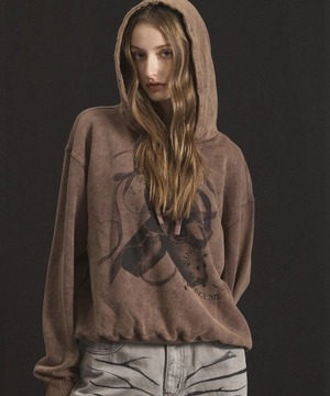 [PRENDA] BALLET RIBBON ACID WASH HOODIE WINE