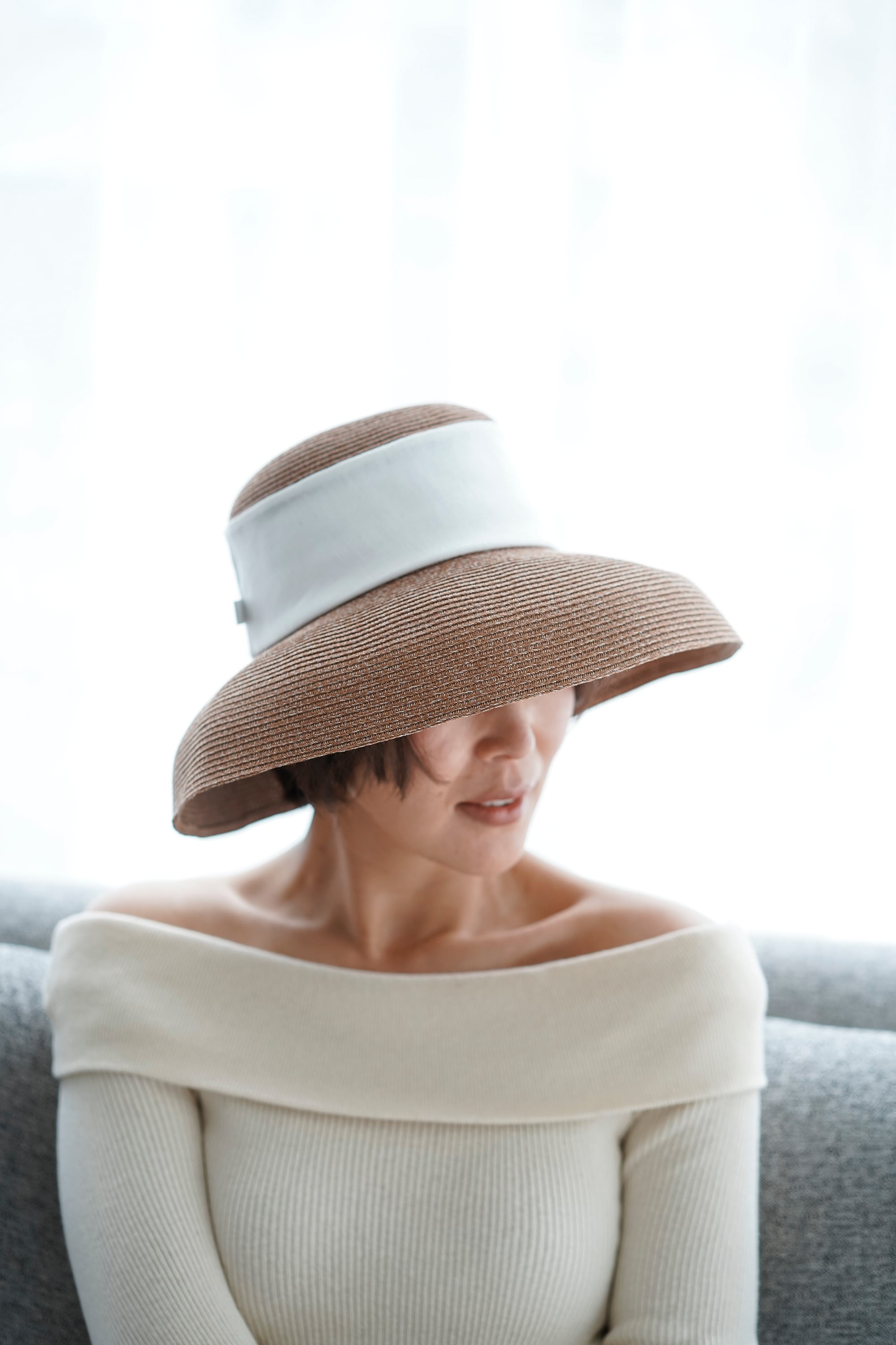 丸めて洗える SUMMER HAT オフホワイト×白 | THE9SHOP｜麦わら帽子