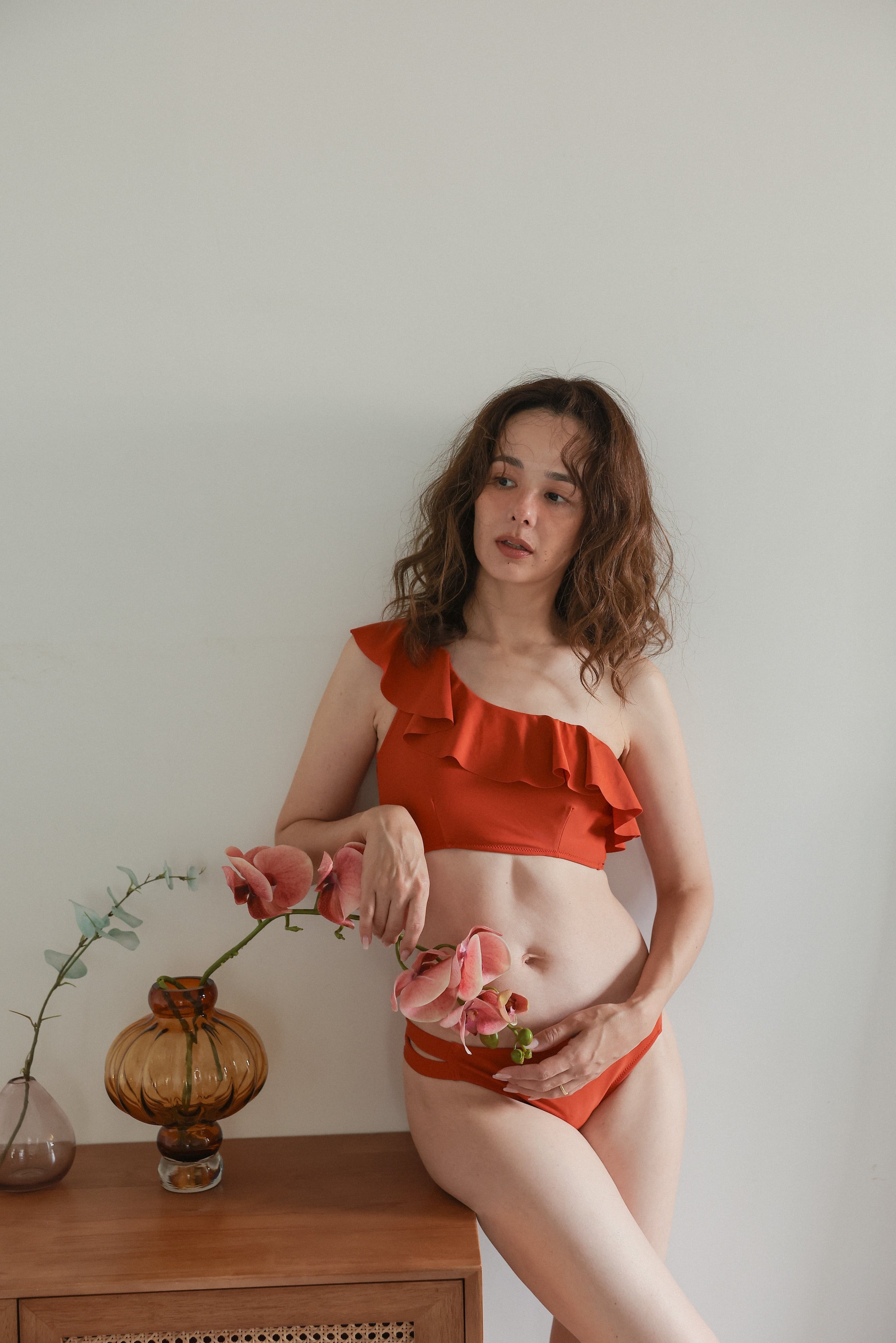 Frill one shoulder set (Orange) | AnZie