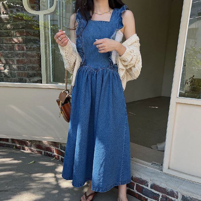 スカート レディース ジャンパースカート サロペット ロングワンピース ミモレ丈 ロング丈 デニム生地 ジーンズ ポケット デニム かわいい 大人可愛い シンプル カジュアル フェミニン おしゃれ お洒落 ラブリー キュート ガーリー 個性的 レトロ 学生 通学 デート お出かけ 女子会 休日 アウトドア 旅行 散歩 カフェ巡り 送料無料 フリーサイズ ブルー 春 夏 秋 冬 シーズンレス 10代 20代 30代 40代 ママ 女性用 韓国 着回し 普段使い 体型カバー ファッション プチプラ モテ