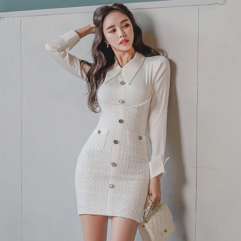 エレガント ワンピース 折り襟 長袖 Aライン シャツワンピース Ol 通勤 女子会 オリジナル 女子会 同窓会 お呼ばれ 二次会 Beautycam