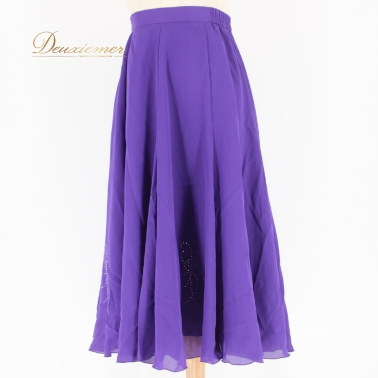社交ダンス 衣装 スタンダード スカート レッスンウェア レディース 紫 シンプル パープル系 フォーマル 練習着 無地 上品 気品 透け感 大人の色香 バイオレット ラインストーン付き 日本製 伸縮性 薄手 着回し おしゃれ フレアスカート レディースファッション 舞台衣装 ダンスウェア 社交ダンス用品 体型カバー