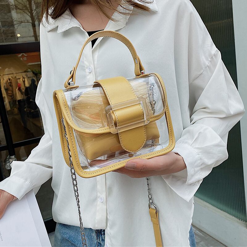 スモールバッグ女性バッグ2020人気ニューウェーブインワイルドチェーンショルダーメッセンジャーバッグファッション透明ゼリーバッグ Tiancai_Wing_Bag8185248