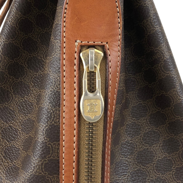 CELINE セリーヌ マカダム ショルダーバッグ ブラウン PVC レザー 2way 巾着 vintage ヴィンテージ オールド ifb2i4