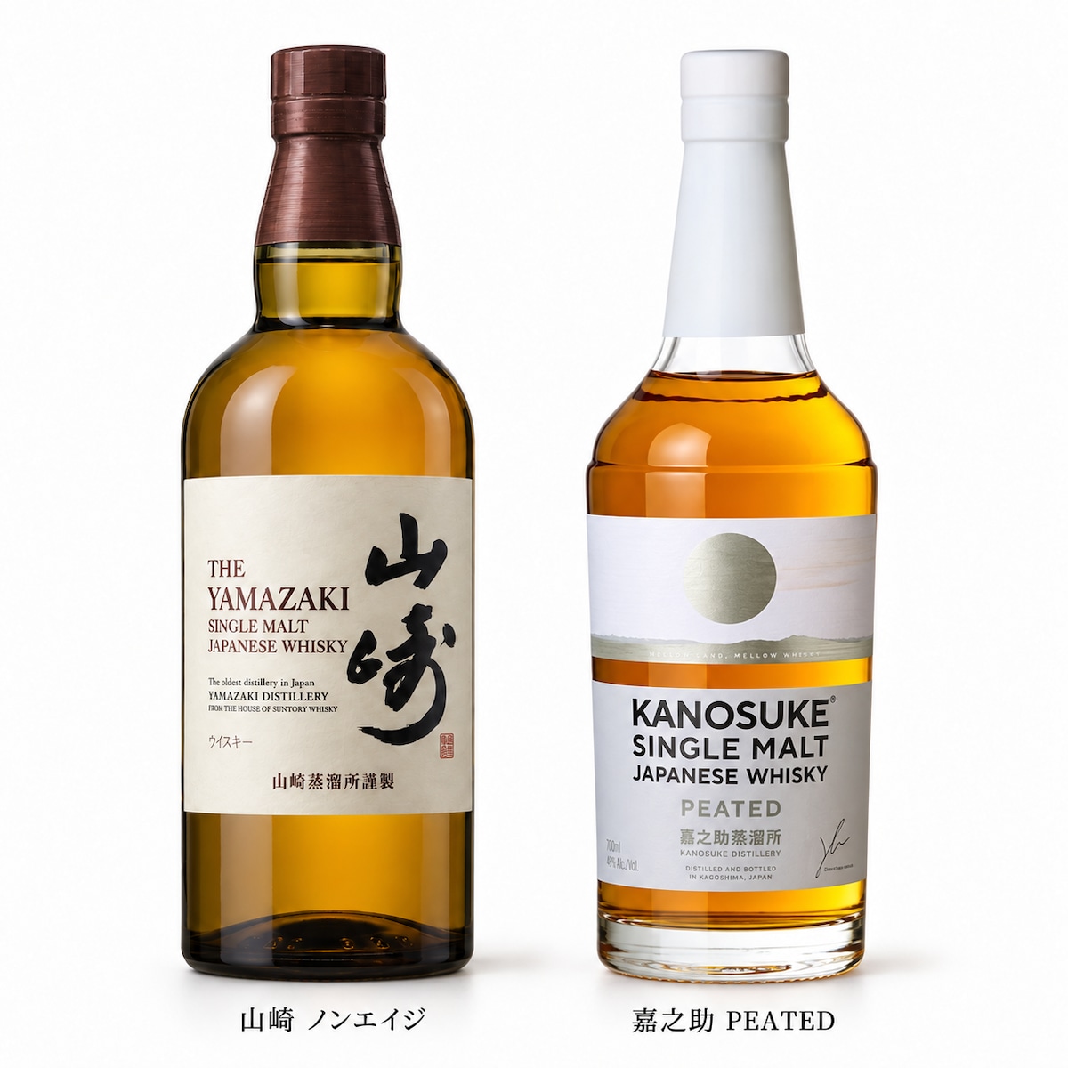 山崎 ノーエージ 700ml + 嘉之助 シングルモルト PEATED セット