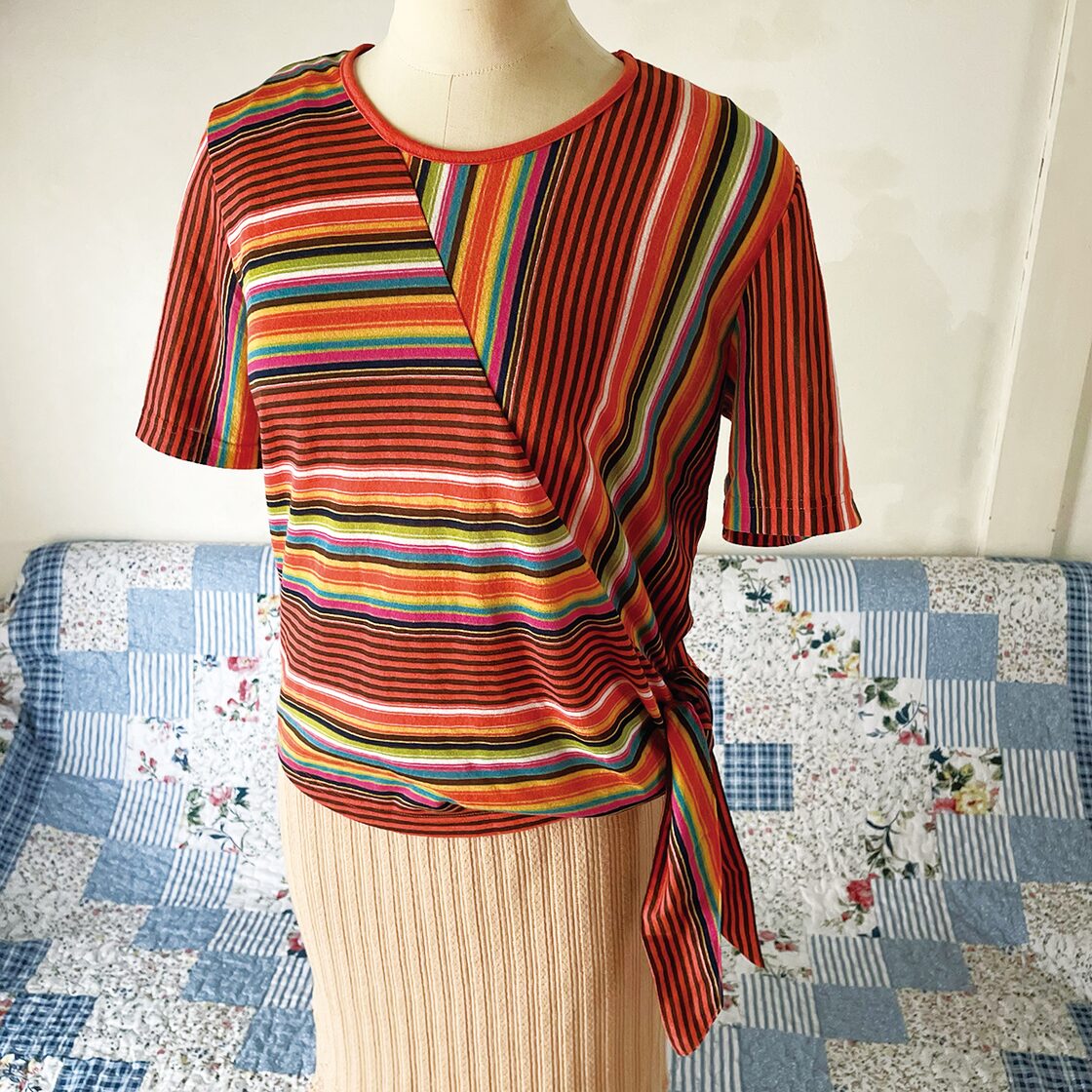90s Maria Christina オレンジ系 ストライプTシャツ 昭和レトロ 