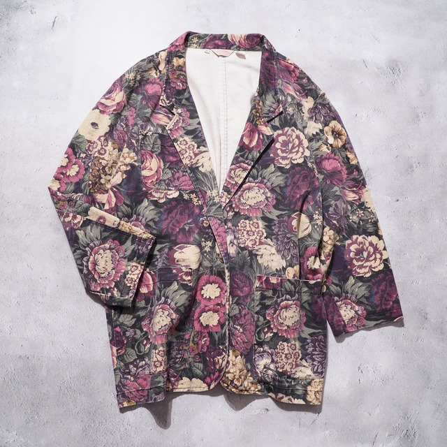 Beautiful Botanical Flower painted vintage loose  one B jacket (made in Usa)