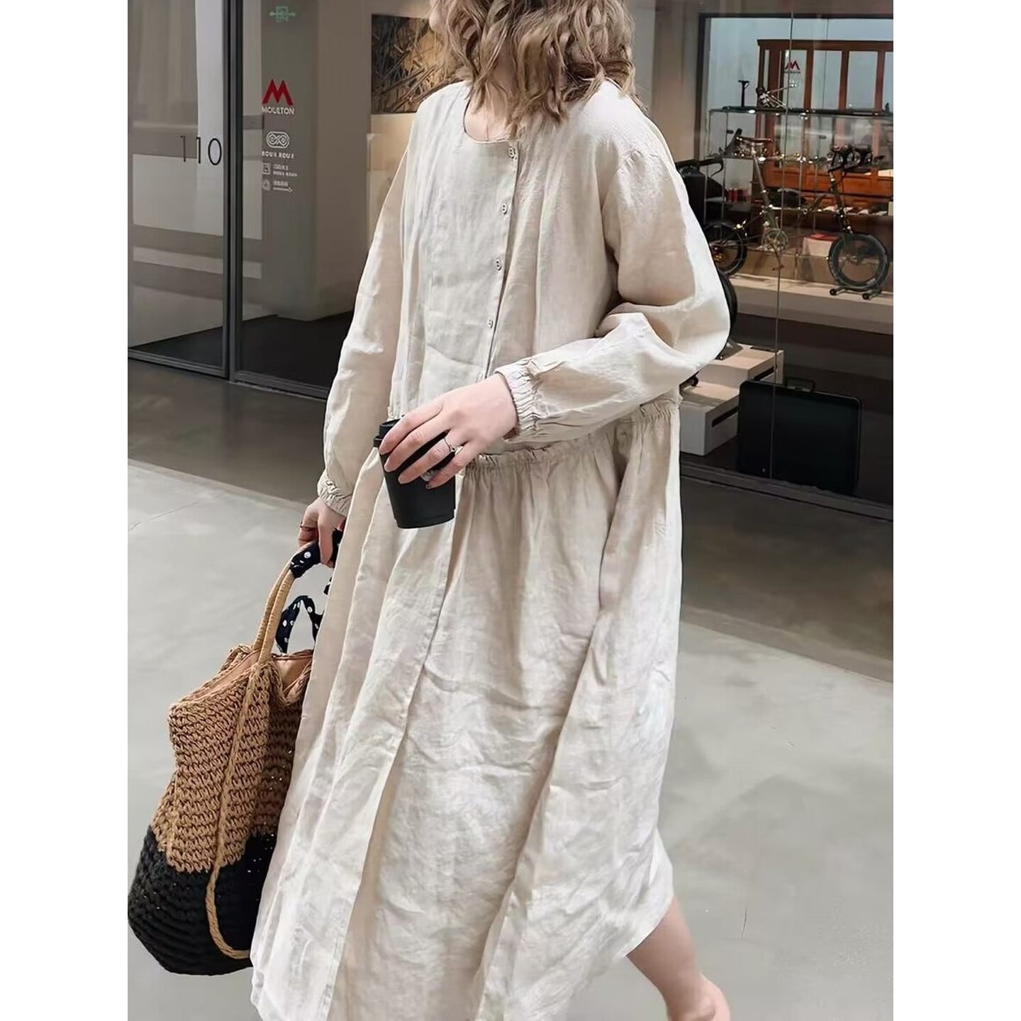 ギャザー切り替え ワンピース【M-2XL】 RA3503