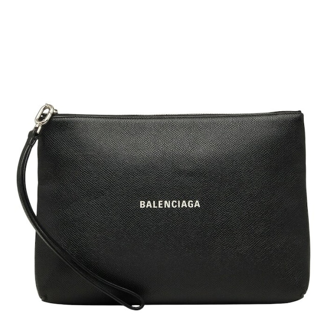 バレンシアガ ロゴ クラッチバッグ ブラック レザー メンズ BALENCIAGA 【中古】