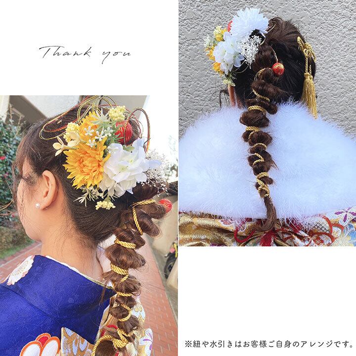 全3色】紫陽花・かすみ草 組紐リボン 髪飾り/ピンク・イエロー