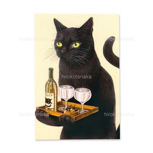 8.ねこと晩酌 ポストカード / Evening Drink with Black Cat Postcard