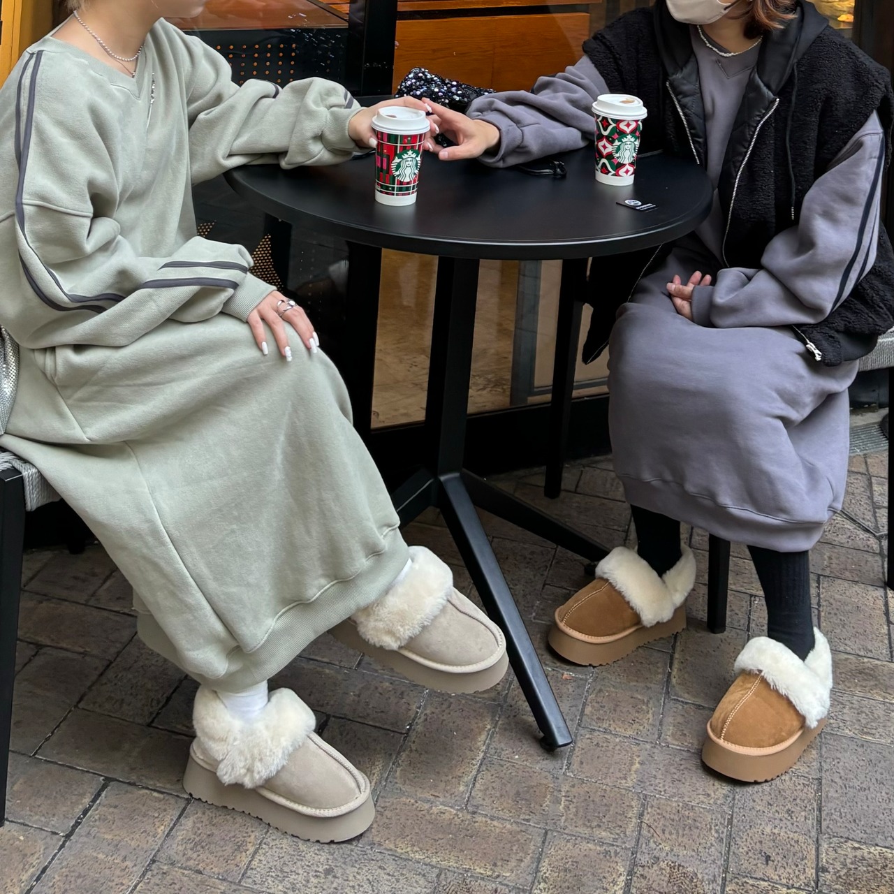 V neck balloon long line ラインスウェットワンピース／khaki beige