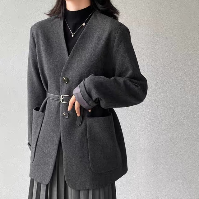 ウールブレンド Vネックジャケット　0265