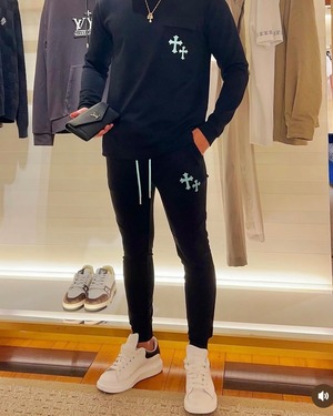 RHINE STONE CROSS SHIRT BLUE【OW25BD008】