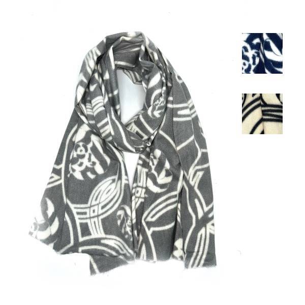 抽象柄プリントストール 大判ストール ユニセックス 3色展開 ビス