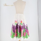 フラダンス 衣装 パウスカート エムエムジェイ ホワイト系 MMJ 日本製 プルメリア柄 モンステラ柄 カラフル シングル シンプル かわいい 華やか 鮮やか 明るい 白 緑 紫 黄 ピンク ハワイアン アロハ ハワイアンプリント フラ ダンス レッスン 練習