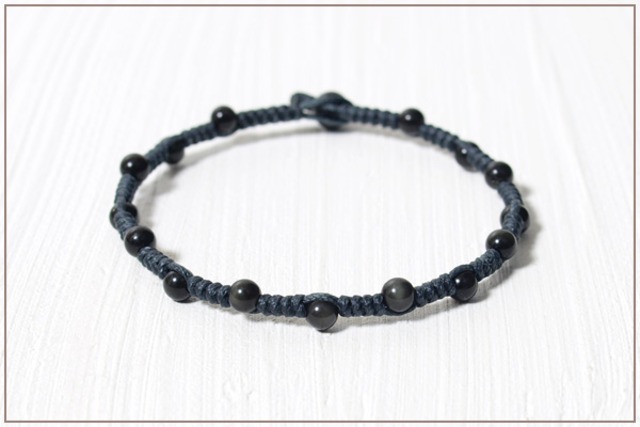 オブシディアン４ミリ玉つゆマクラメブレスレット