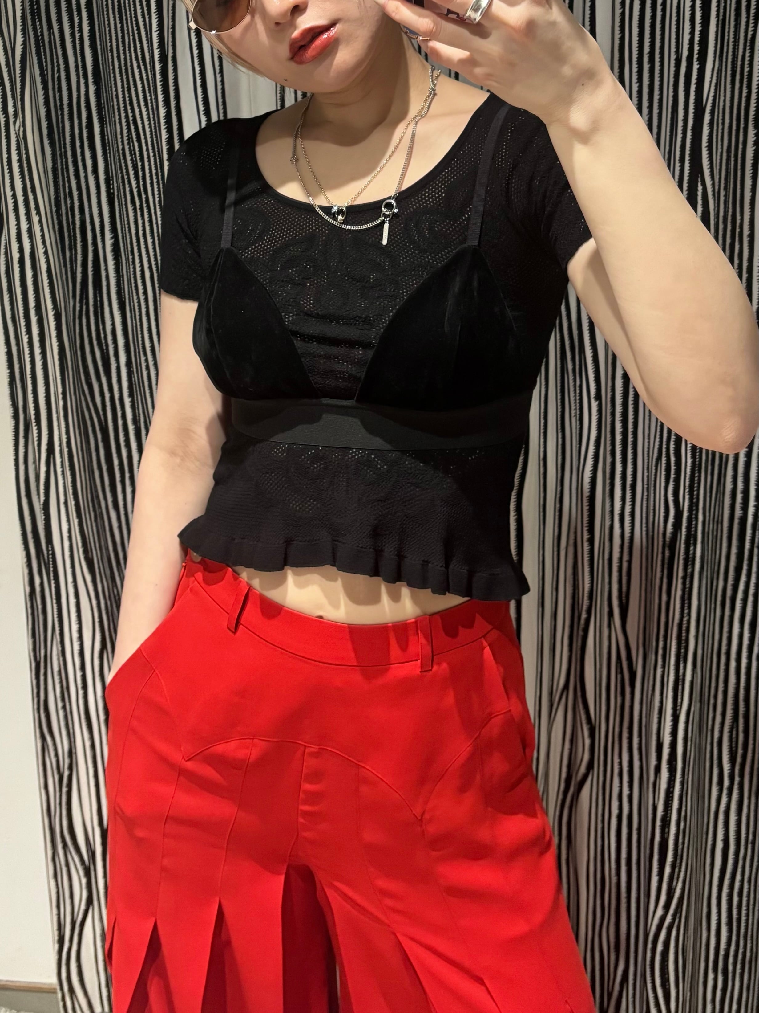 26SS】FETICO フェティコ / レーストップス 半袖 / DAMASK LACE SCOOP