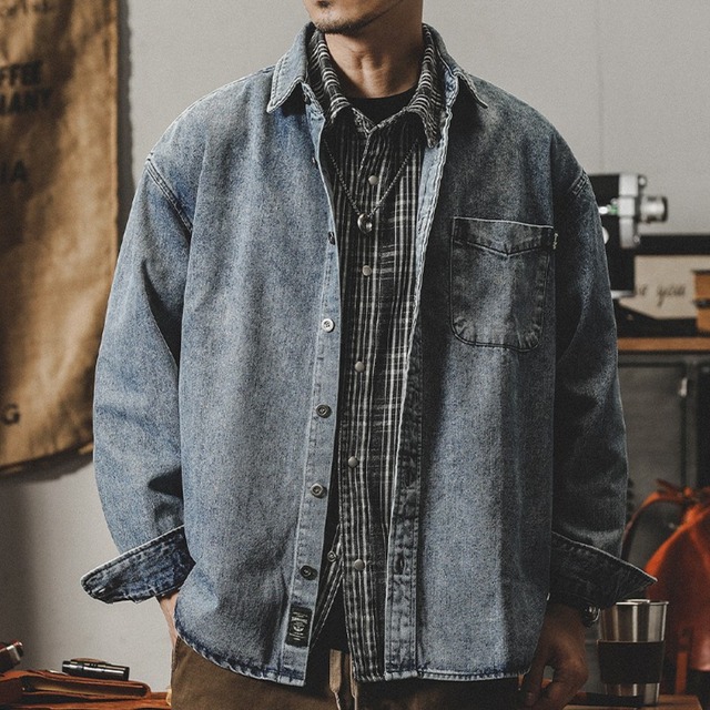 Hard wash vintage denim shirt ( 3color )