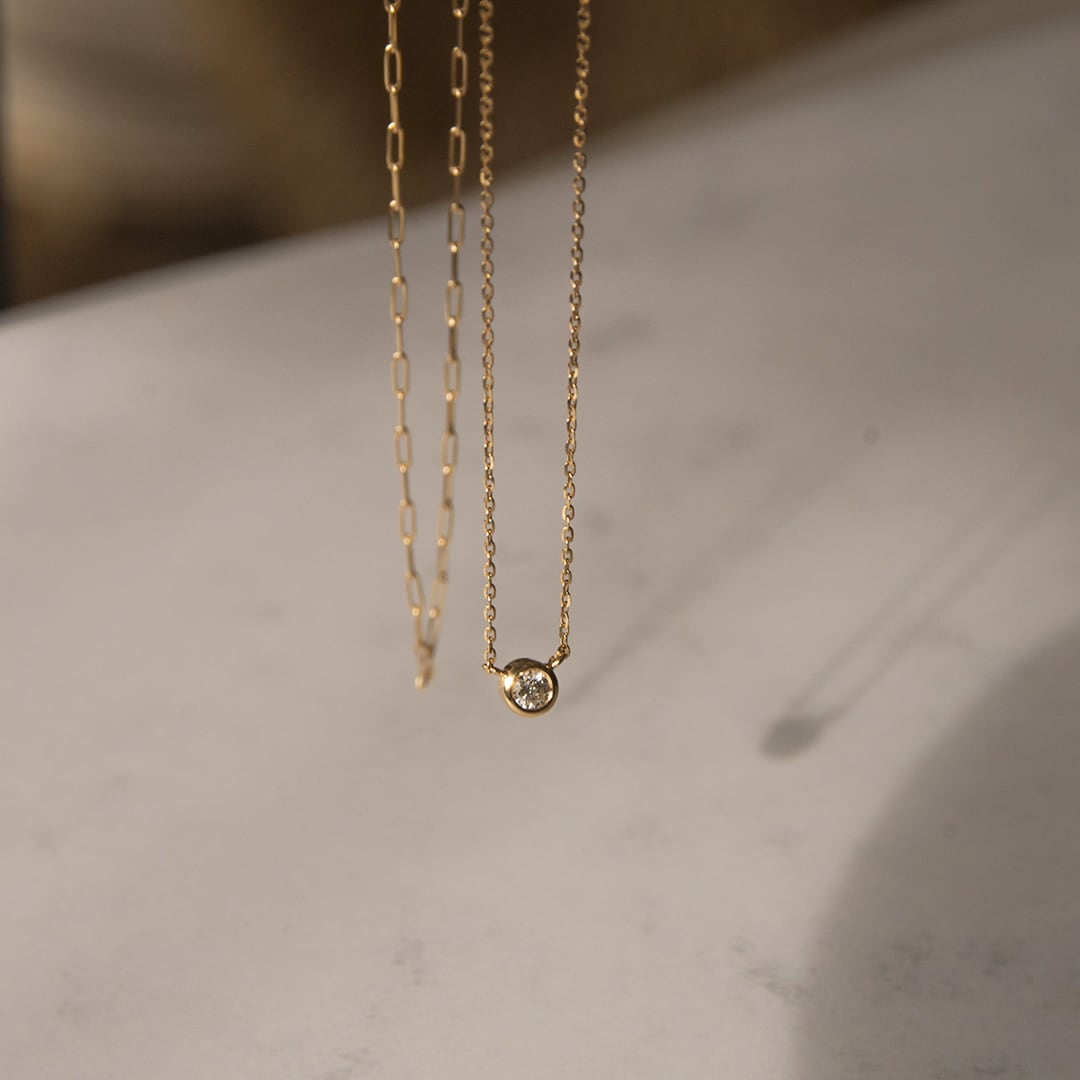 RENEWAL〉K18イエローゴールド 一粒ダイヤモンドネックレス＜0.10ct