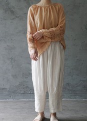 麻パフスリーブブラウス