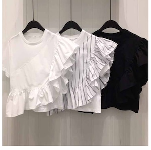 アシンメトリーフリルTシャツ　