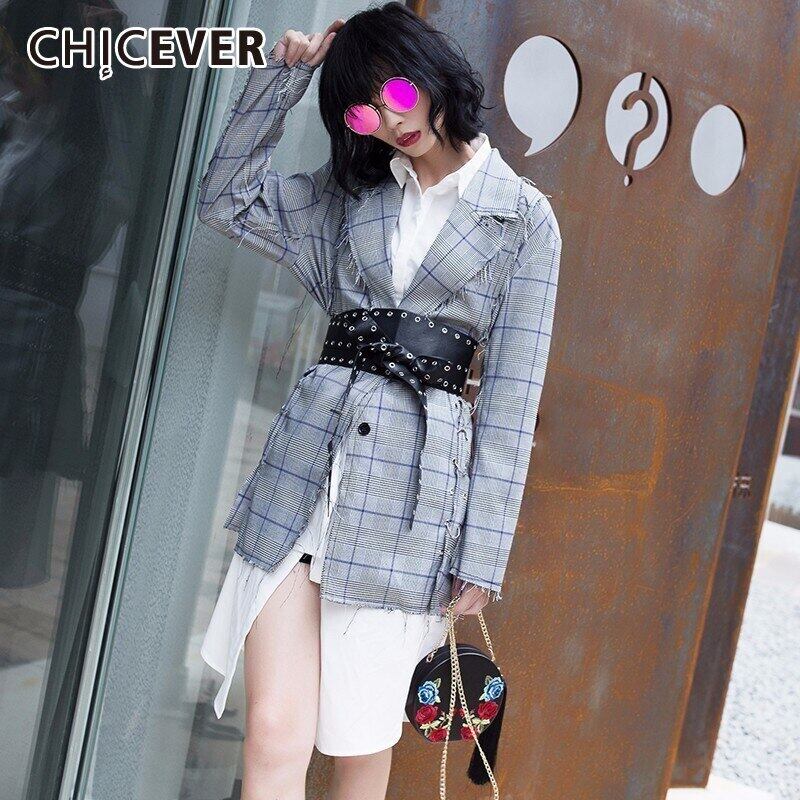 CHICEVERチェック柄アイアンリングブレザーレディースノッチ付き長袖TelStreetwearルースブレザー2020服 ロング ストリート 指輪 6base520289587204