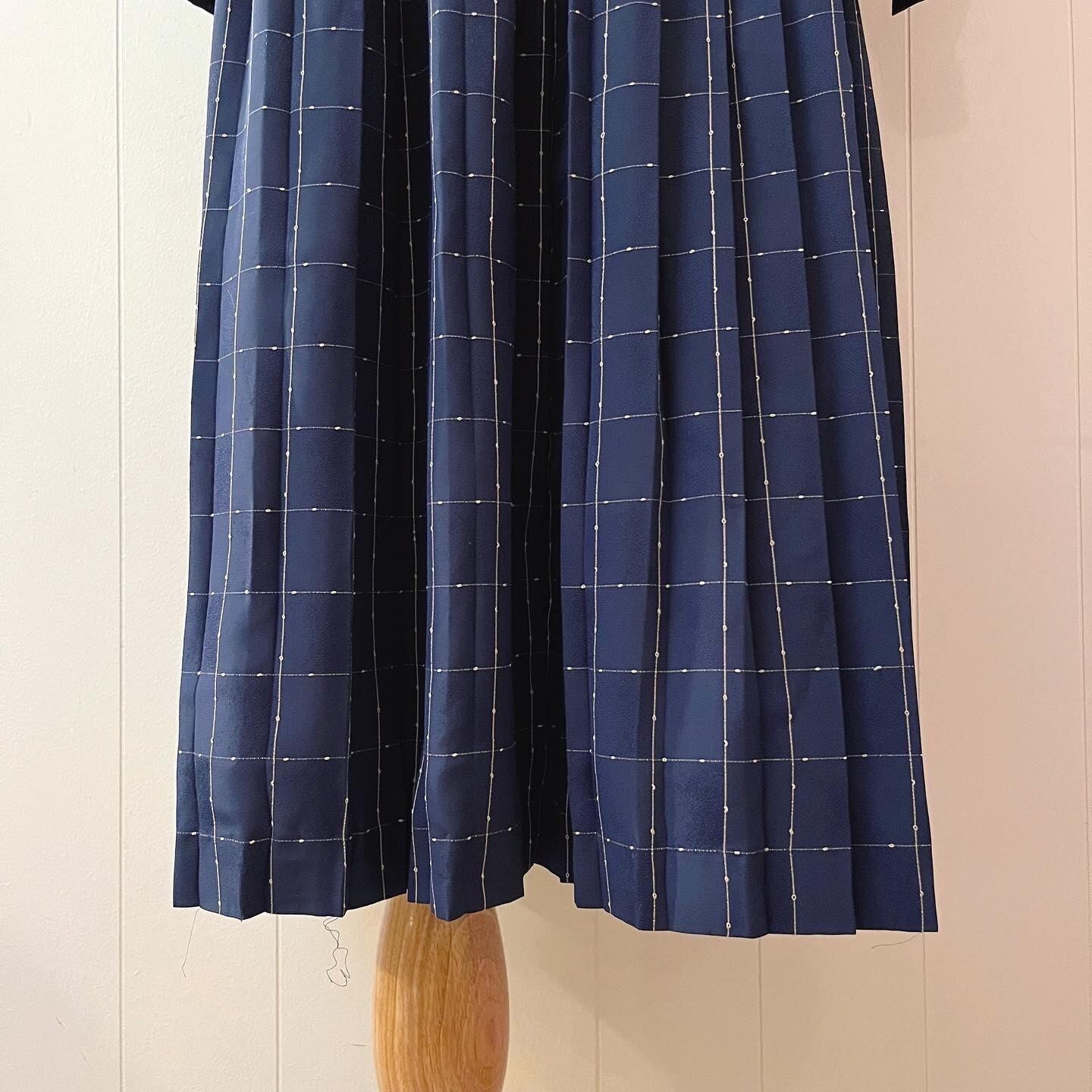 navy white check vest set one-piece