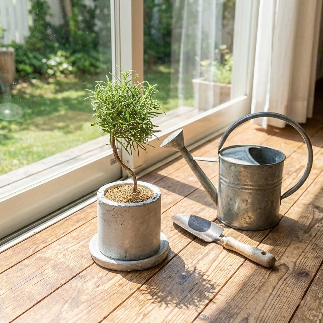 ローズマリー｜可愛い丸形フォルムのミニ盆栽スタイル × 爽やかな香りのハーブ【虫発生抑制／手作りモルタル鉢】