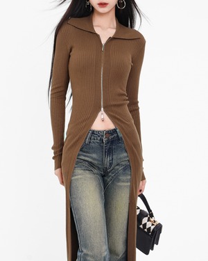 ジップスリットリブロングワンピース 4color A0649