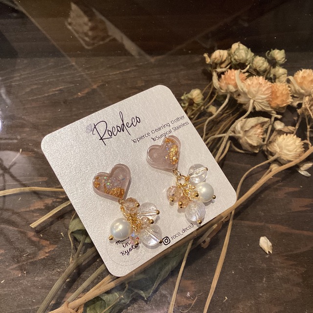 Rocodeco:薄紫色のハートのピアス