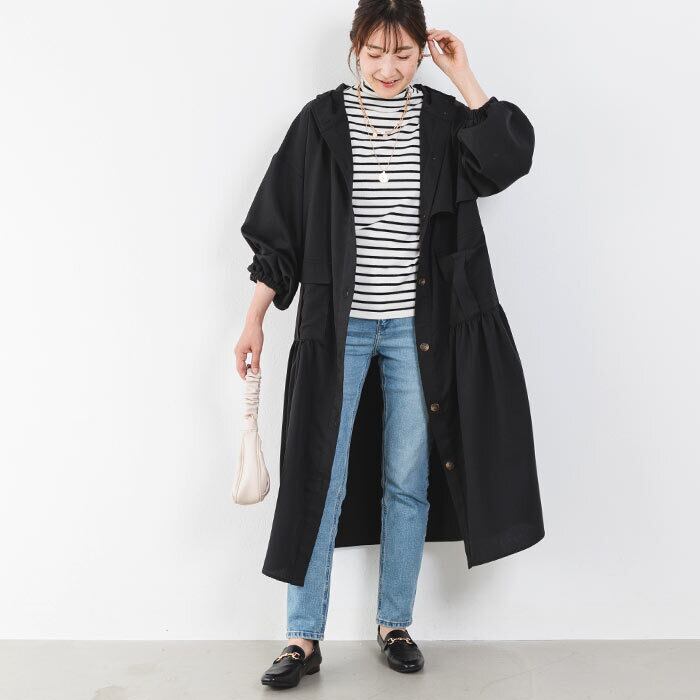 美品♡イエナ　ライトナイロンフードコート　ロング丈　Aライン　ベージュ 38 春 ロングコート フード レディース ロング ライトコート