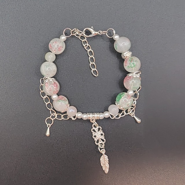 淡彩フラワー×チェーンのブレスレット(No.12)